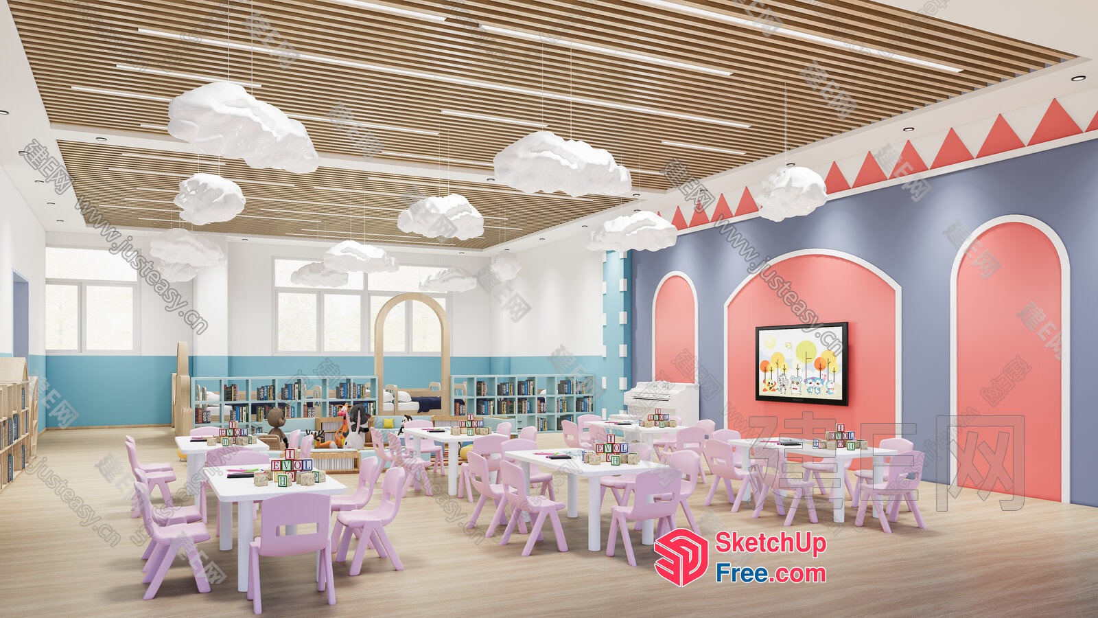 Modern Children'S Playroom With Pastel Colors And Cloud Decorations 3D SketchUp File