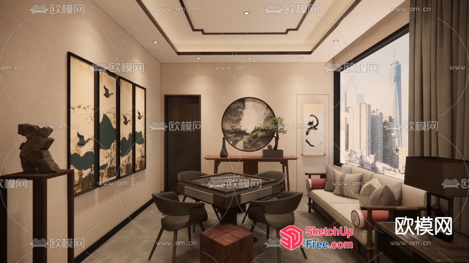 Modern Minimalist Dining Room With City View 3D SketchUp File