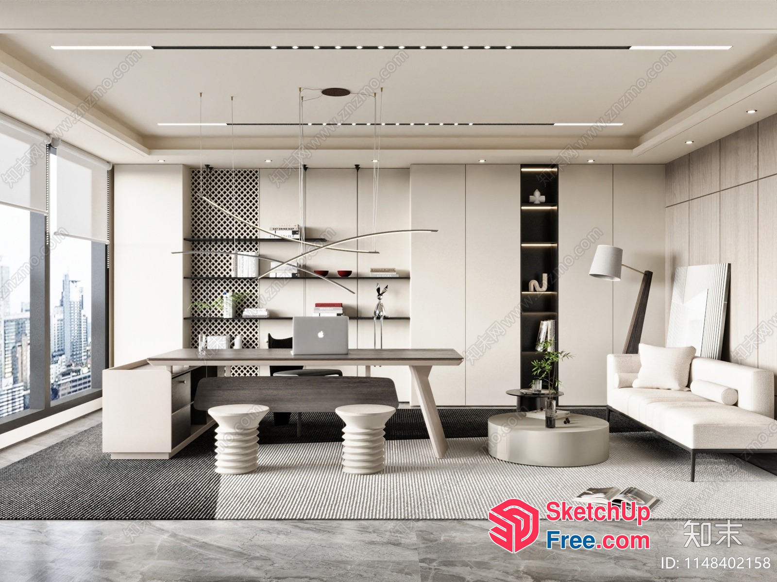 Minimalist Office Interior With Modern Furniture And Natural Light 3D SketchUp File