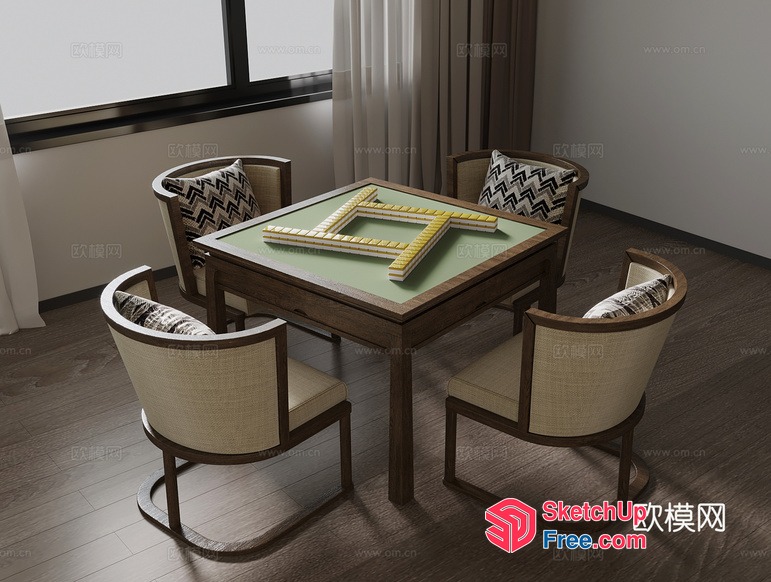 Mahjong Table With Elegant Chairs 3D SketchUp File