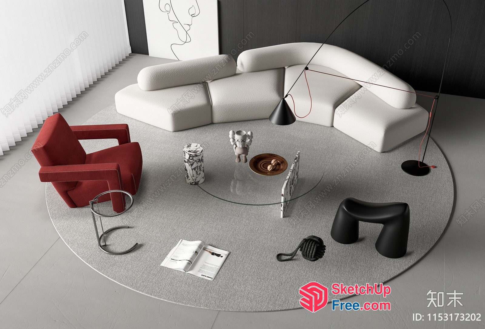 Minimalist Modern Living Room With Creamy Style Furniture 3D SketchUp File