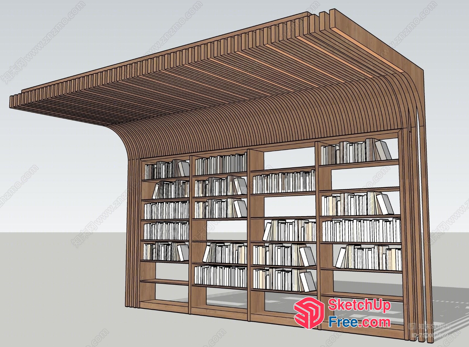 Modern Bookshelf With Wooden Frame And Shelves 3D SketchUp File