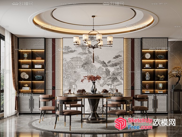 Elegant Dining Room With Asian-Inspired Decor 3D SketchUp File