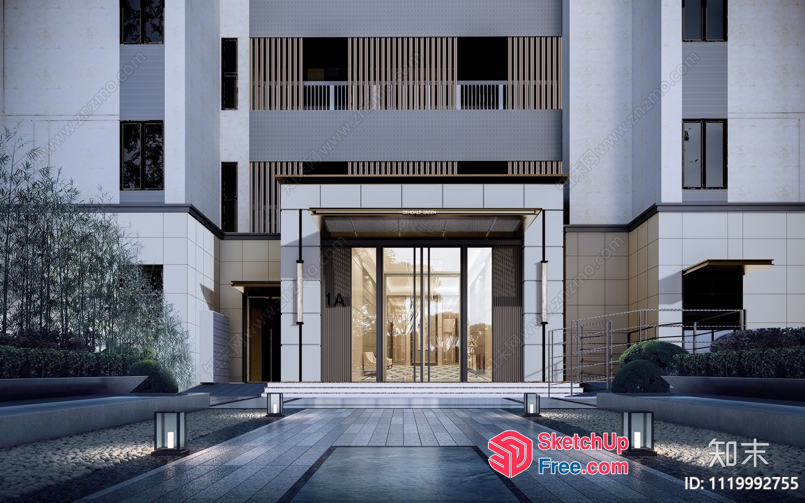 Modern Apartment Building With Sleek Glass Curtain Wall 3D SketchUp File