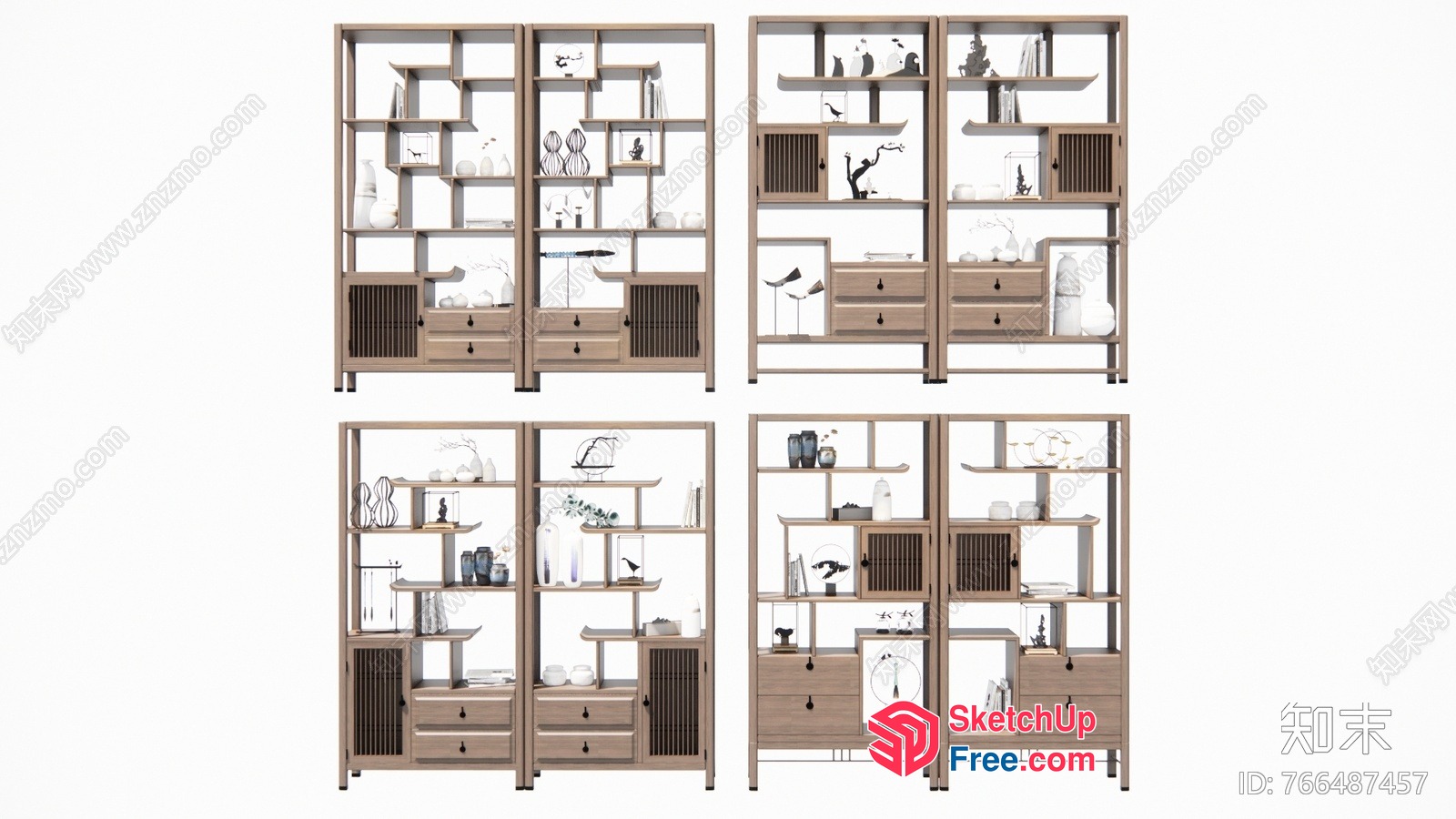 Modern Shelving Unit With Decorative Accents 3D SketchUp File