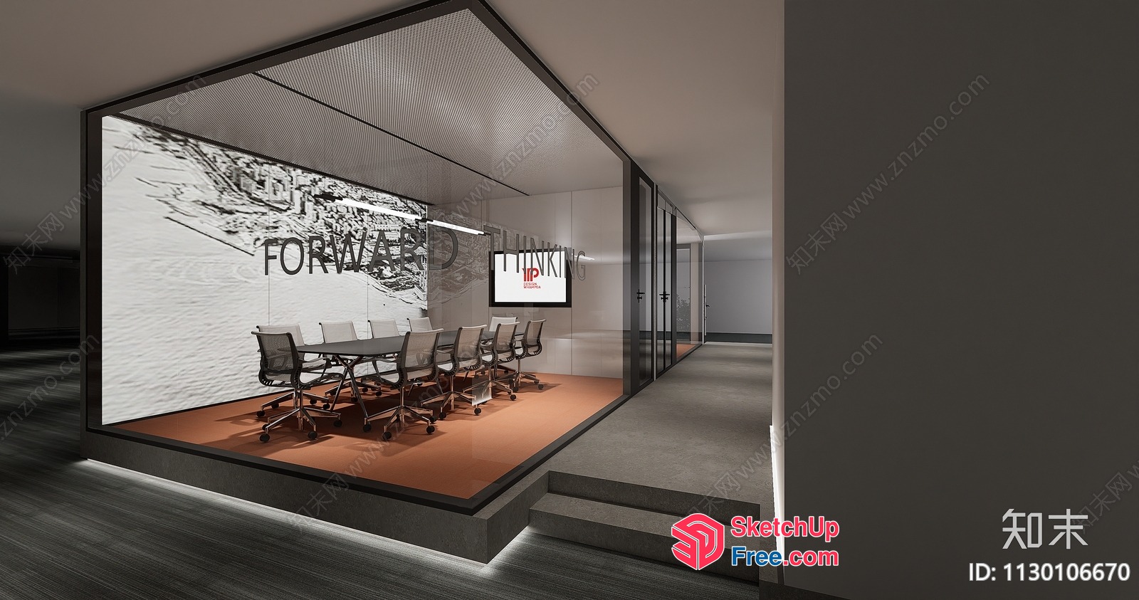 Modern Office Meeting Room With Large Conference Table 3D SketchUp File
