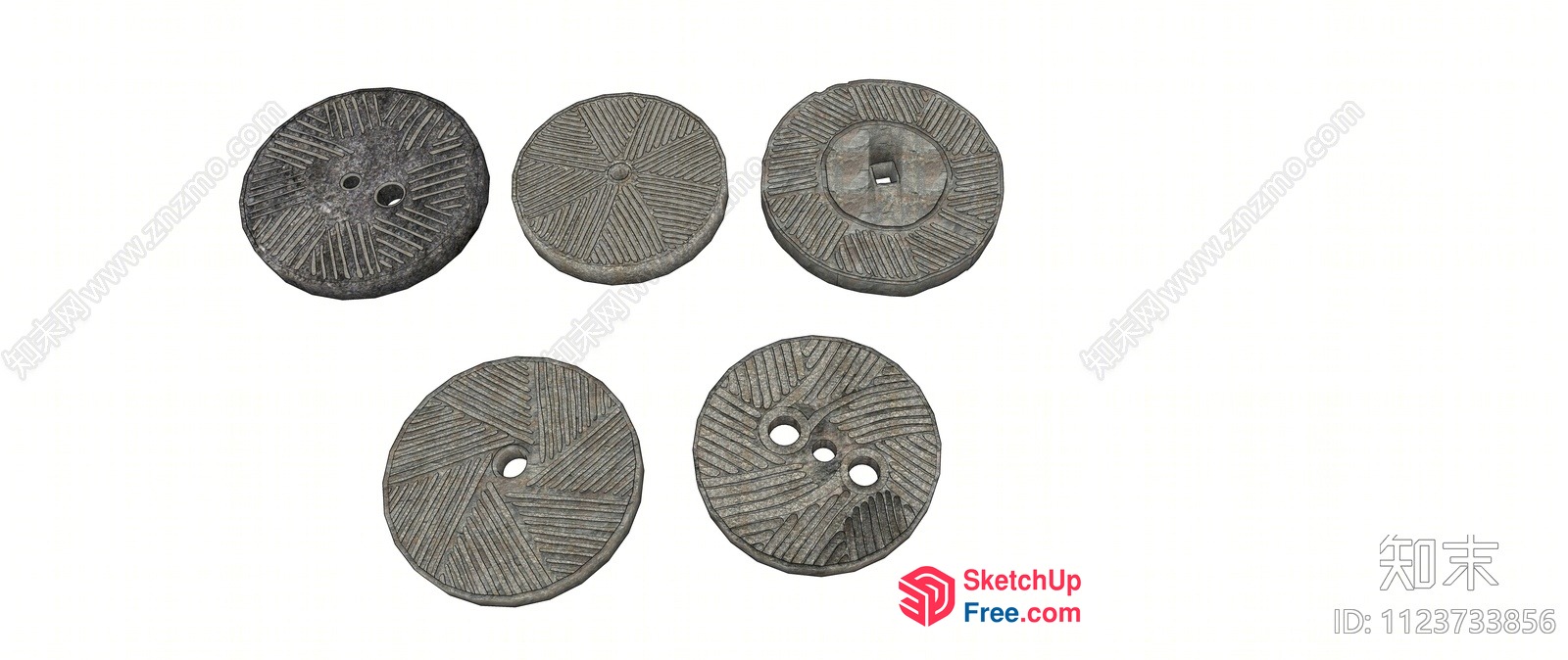 Round Stone Carved Decorative Objects 3D SketchUp File