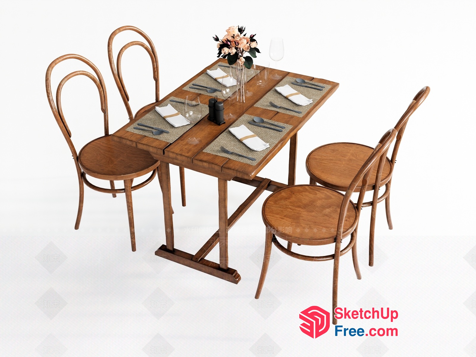 Modern Wooden Dining Table Set 3D SketchUp File
