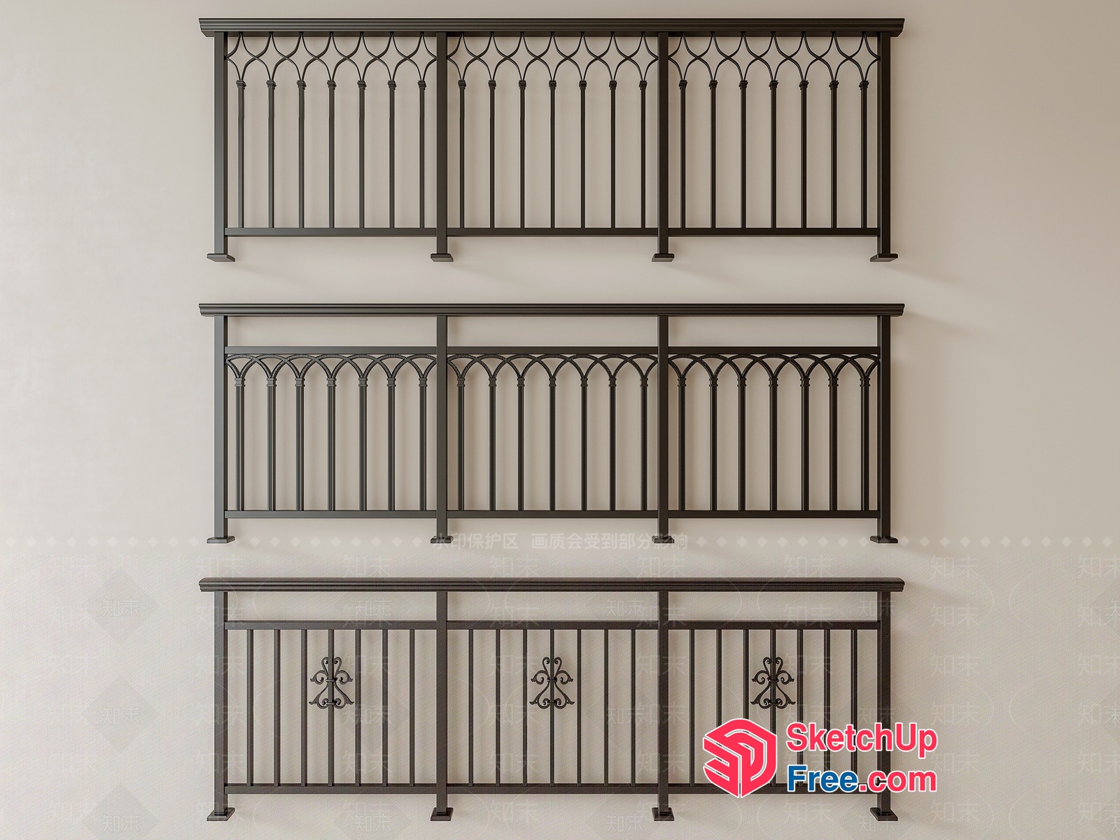 Ornate Black Metal Railings 3D SketchUp File