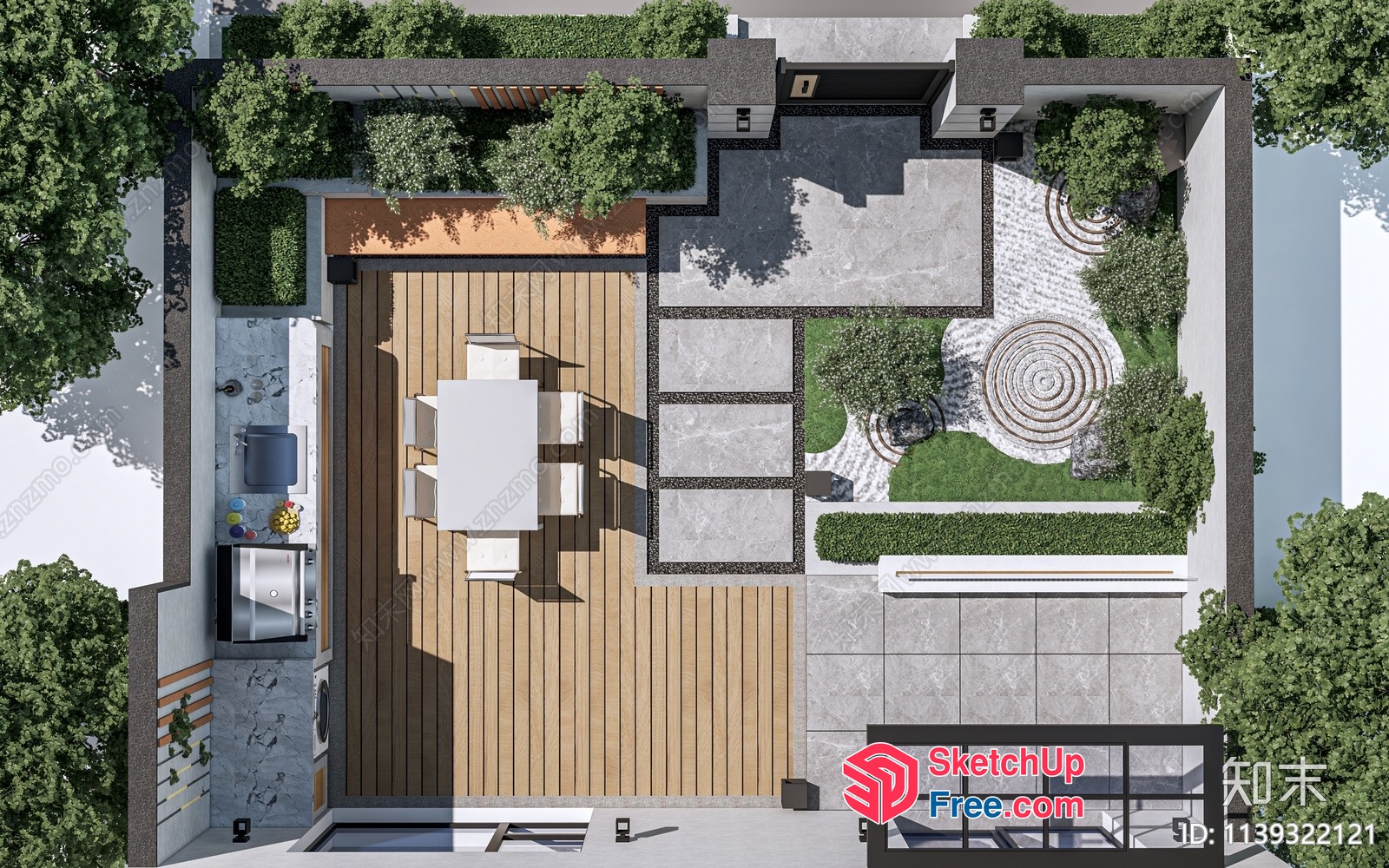 Modern Outdoor Space With Dining And Seating Area 3D SketchUp File