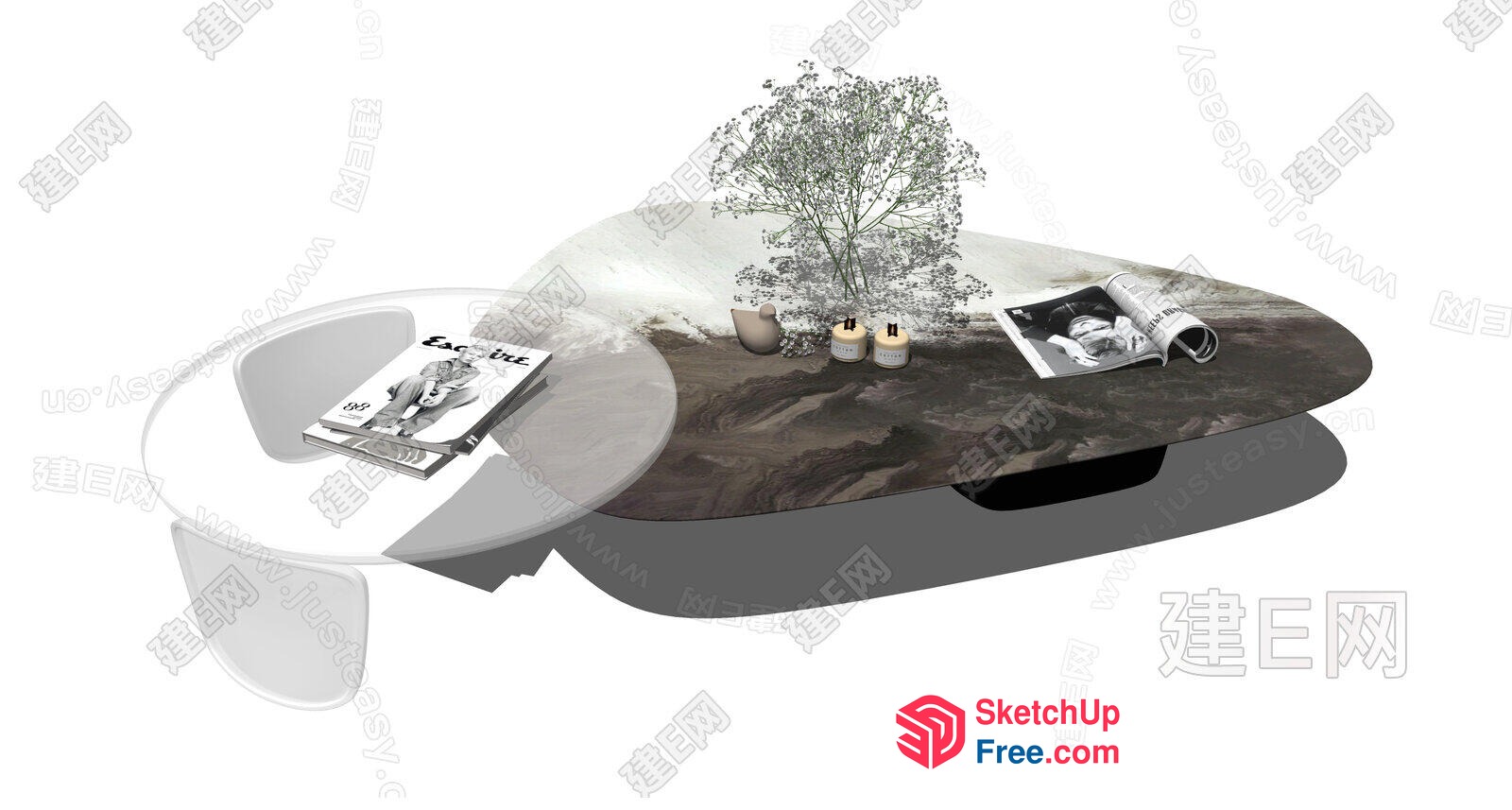Modern Coffee Table With Built-In Stool And Magazine 3D SketchUp File