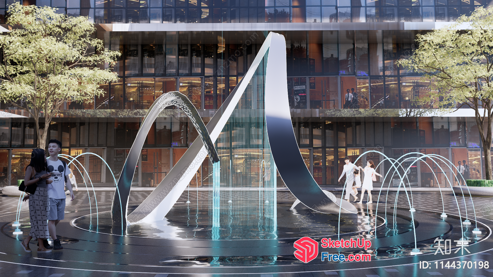 Futuristic Glass And Metal Sculpture Fountain 3D SketchUp File