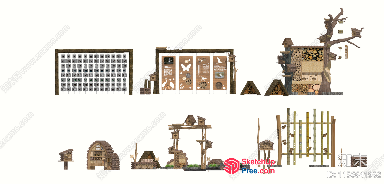 Wooden Birdhouse And Treehouse Scene 3D SketchUp File