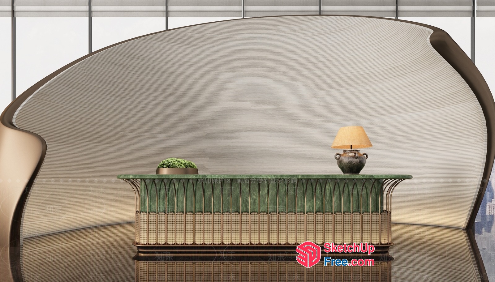 Modern Elegant Reception Desk With Green Marble And Gold Accents 3D SketchUp File