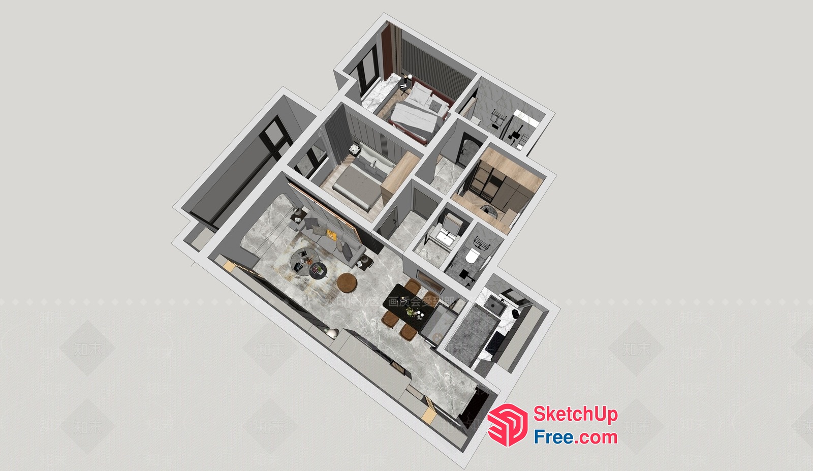 Modern 3D Interior Design Apartment Plan 3D SketchUp File