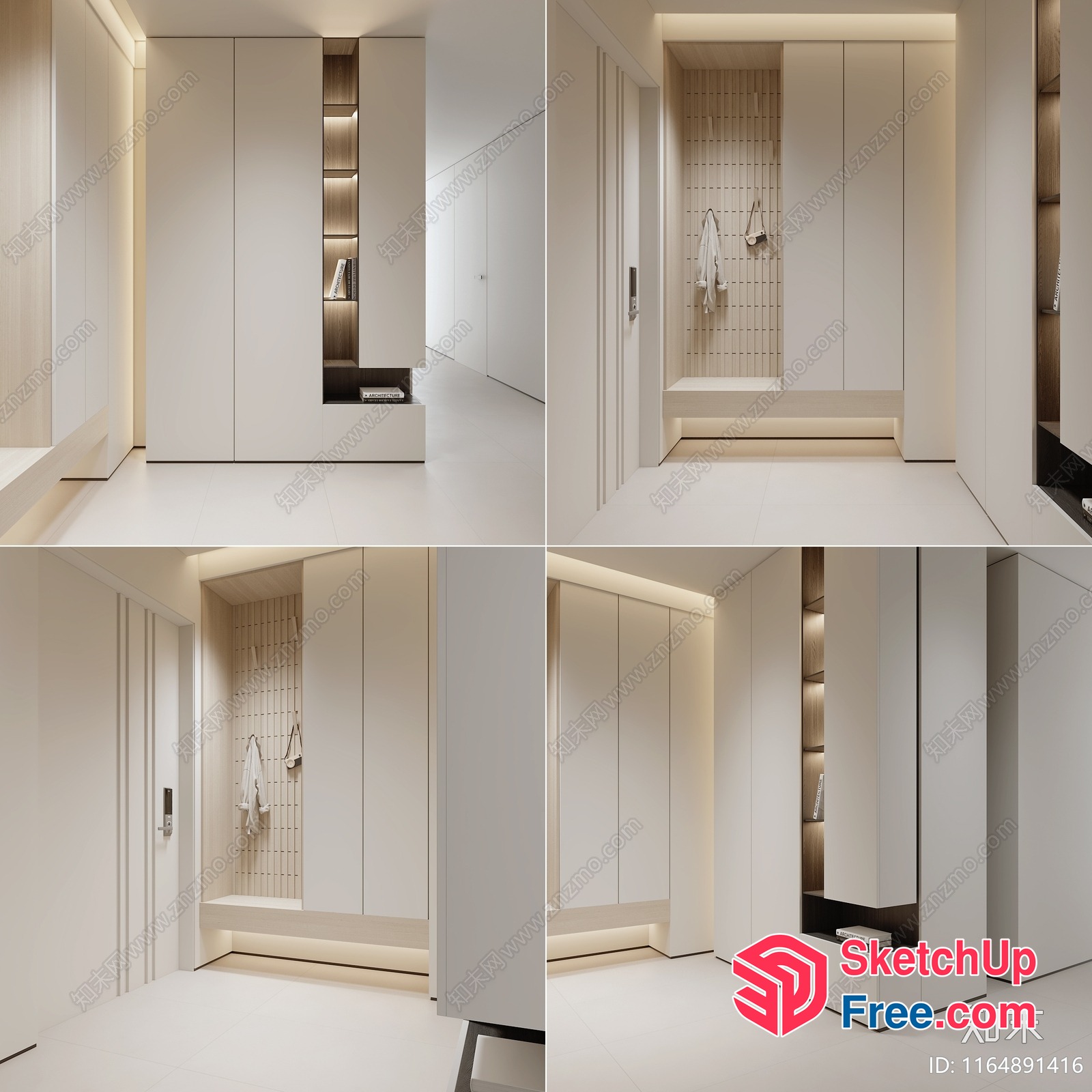 Minimalist White Wardrobe With Built-In Lighting 3D SketchUp File