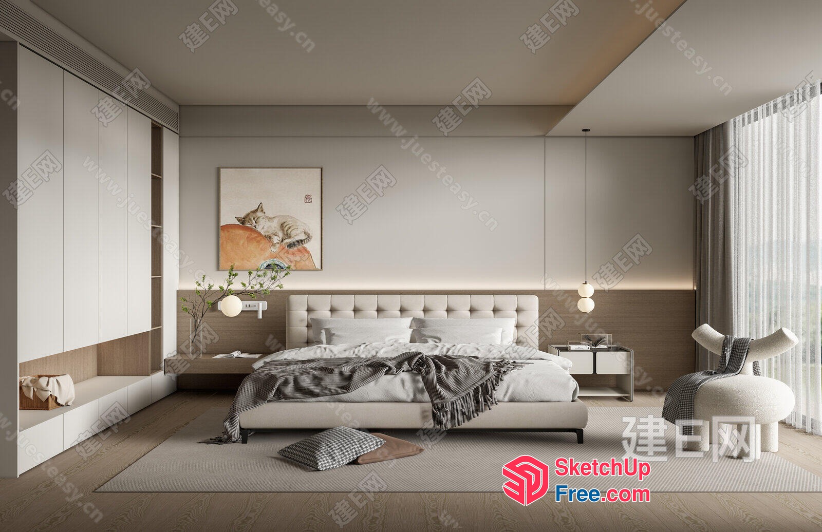 Minimalist Japanese Style Bedroom Interior 3D SketchUp File