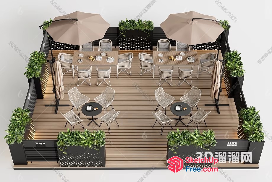 Outdoor Seating Area With Tables And Chairs 3D SketchUp File
