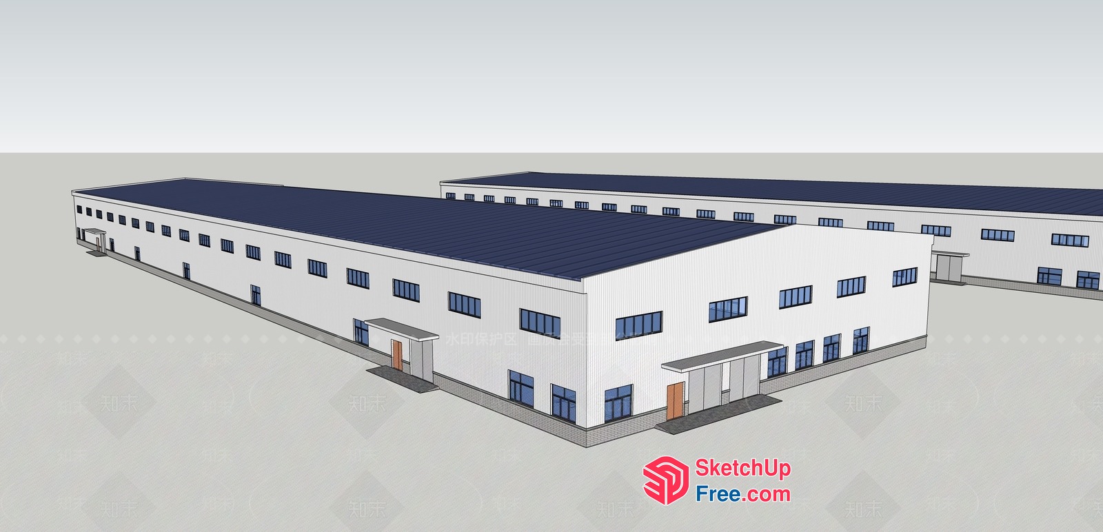 A Large White Building With A Dark Roof 3D SketchUp File