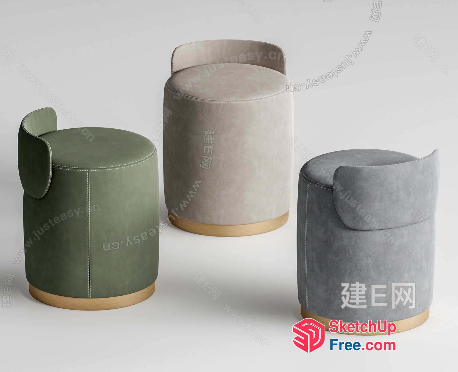 Three Round Ottoman Stools In Different Colors 3D SketchUp File