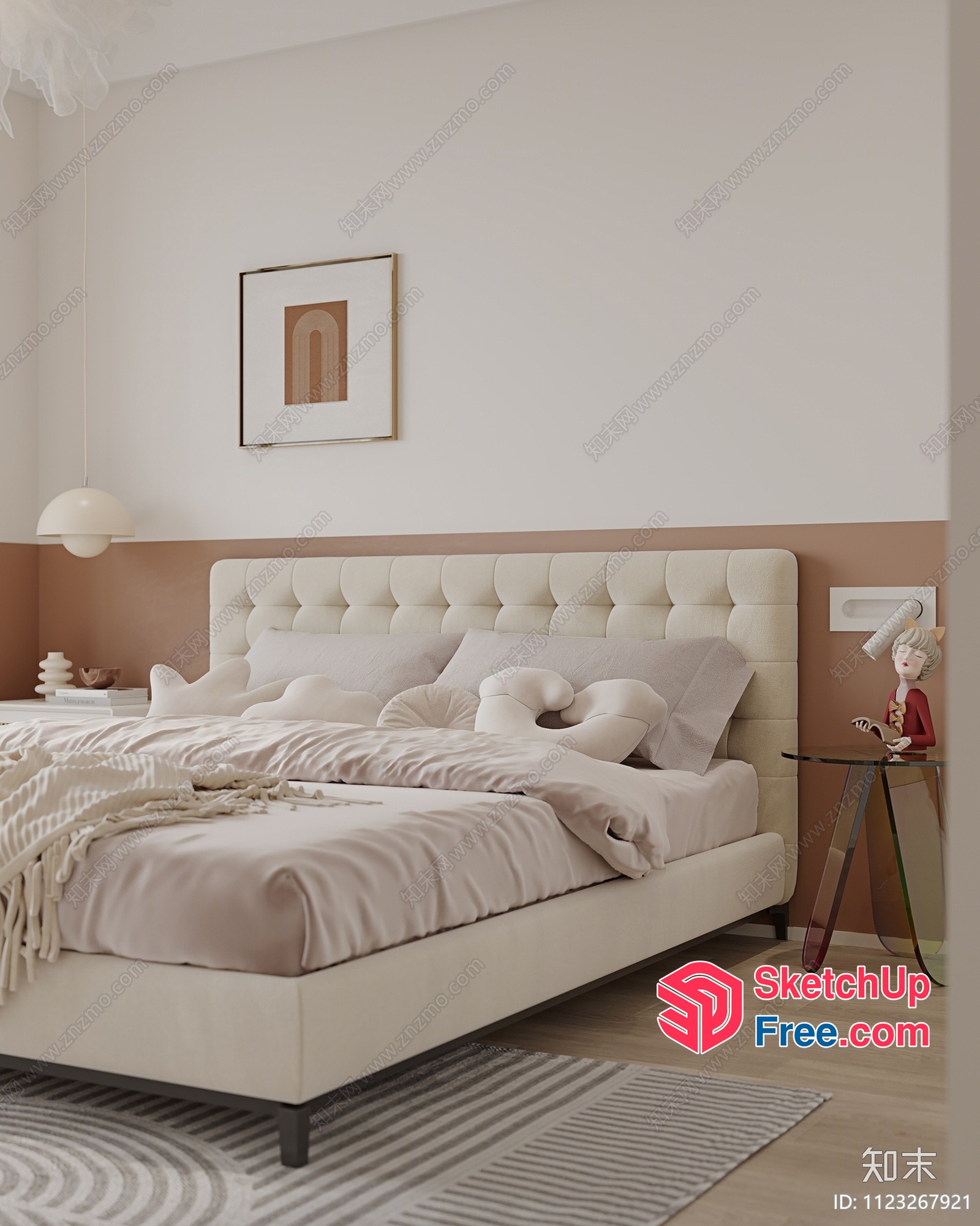 Creamy Style Bed And Side Table 3D SketchUp File
