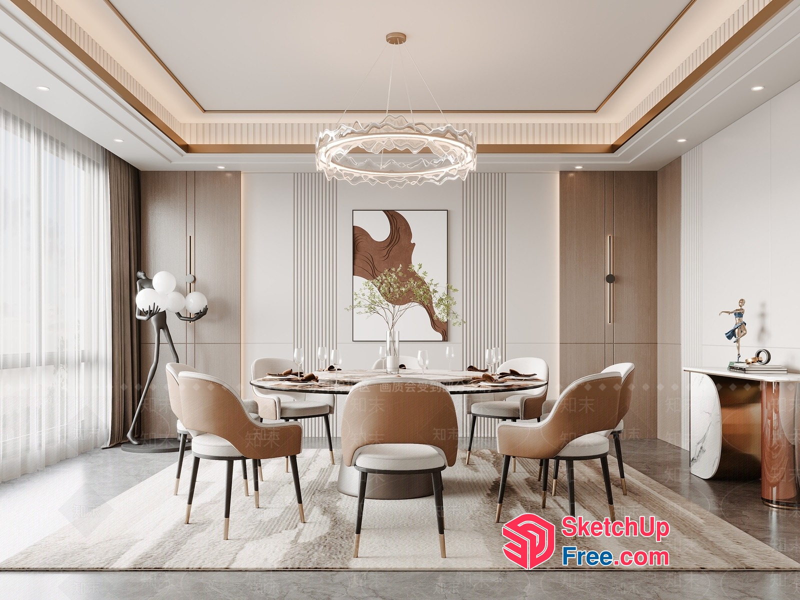 Modern Dining Room With Elegant Lighting And Artwork 3D SketchUp File