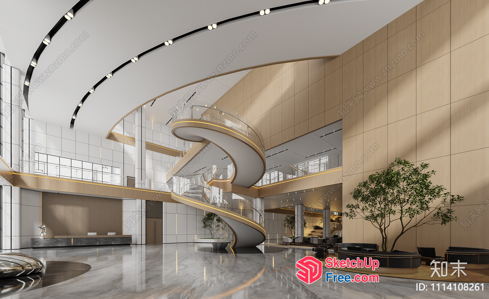 Elegant Spiral Staircase In A Modern Office Building 3D SketchUp File