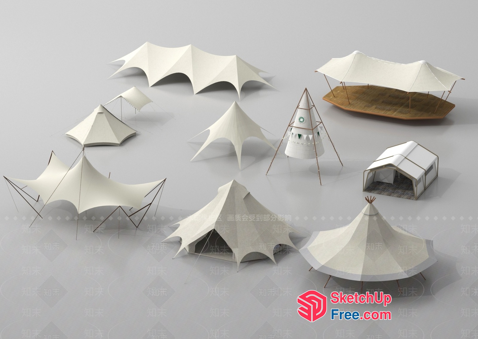 Collection Of Unique White Canopy Tents 3D SketchUp File