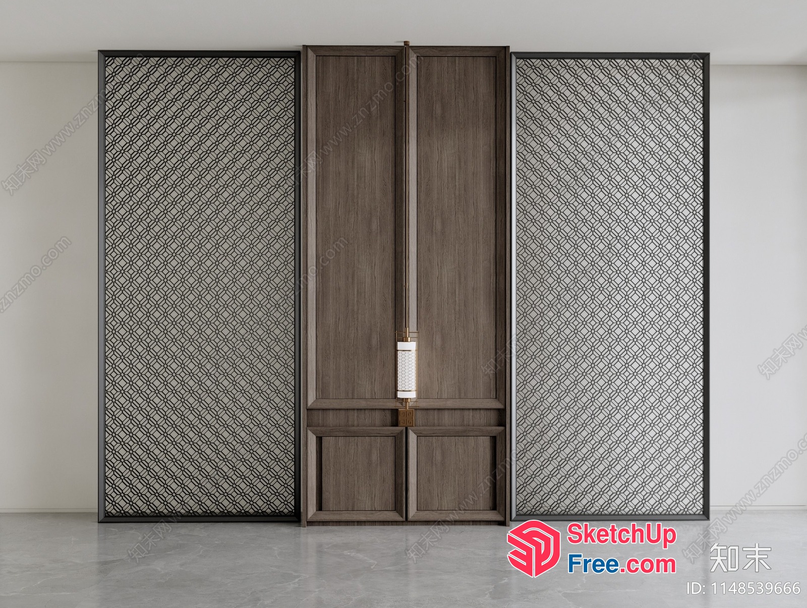 Decorative Partition Screen With Wood Doors And Metal Grille 3D SketchUp File