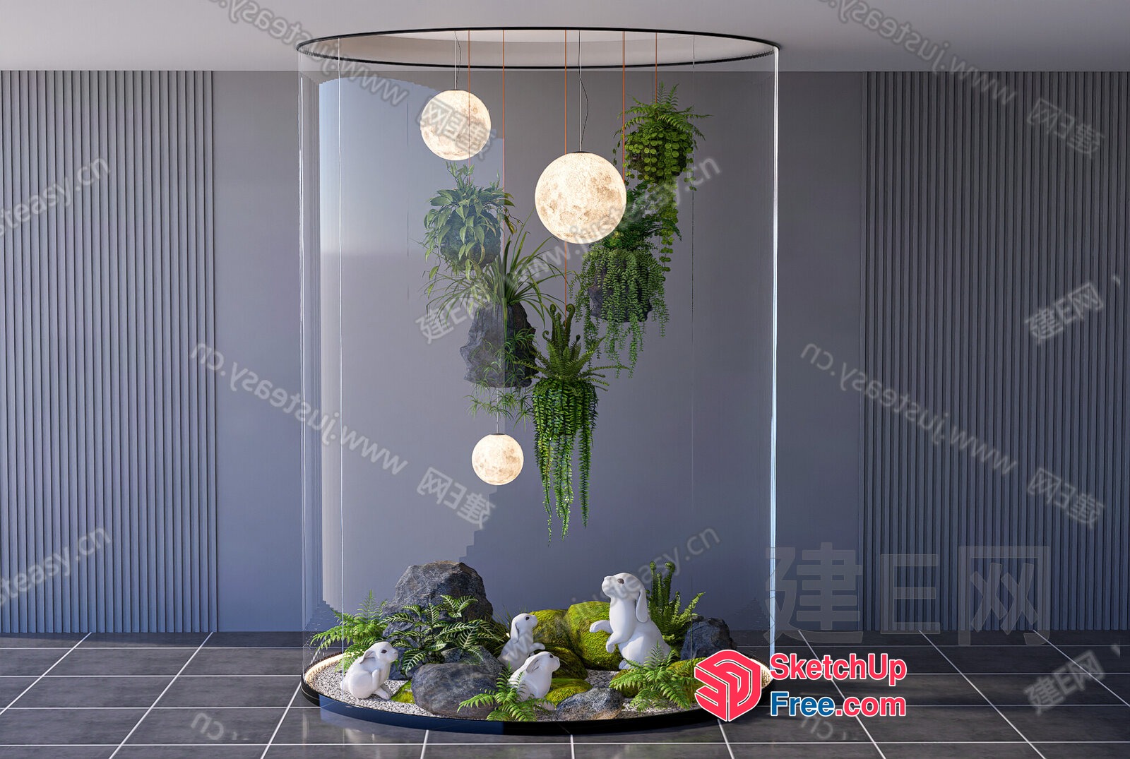 Modern Interior Design With Hanging Plants And Rabbit Decorations 3D SketchUp File