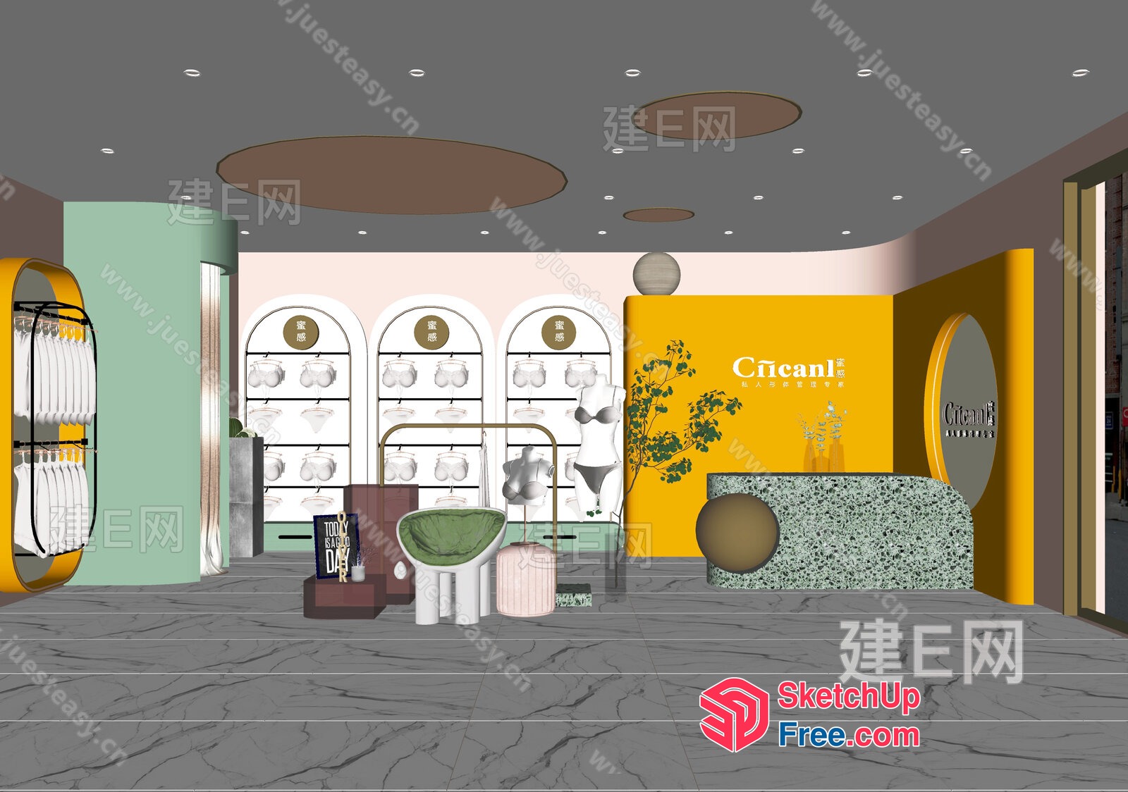 Modern Retail Space With Vibrant Display Shelves 3D SketchUp File