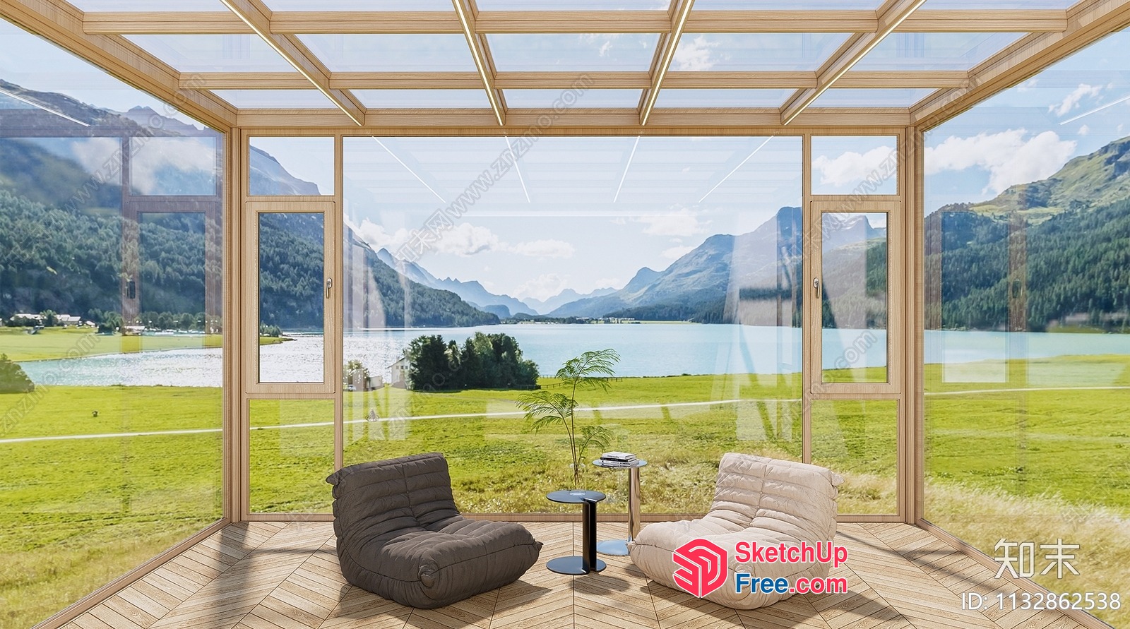 Cozy Glass-Enclosed Room With Panoramic Lake And Mountain Views 3D SketchUp File