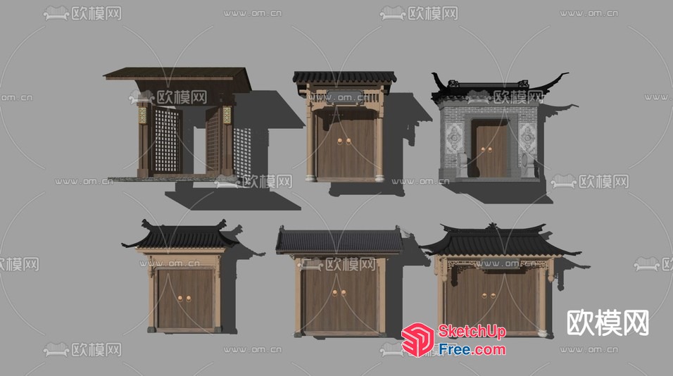 Traditional Chinese Style Building Facades 3D SketchUp File