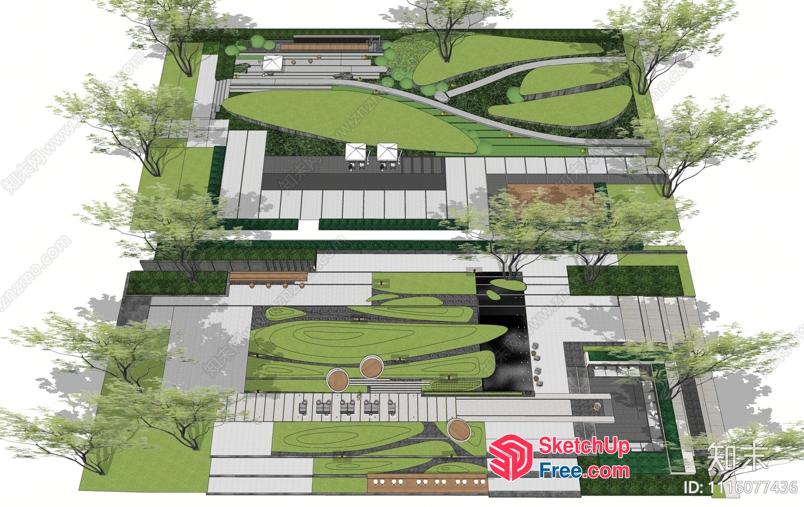 Modern Japanese-Style Park And Buildings 3D SketchUp File