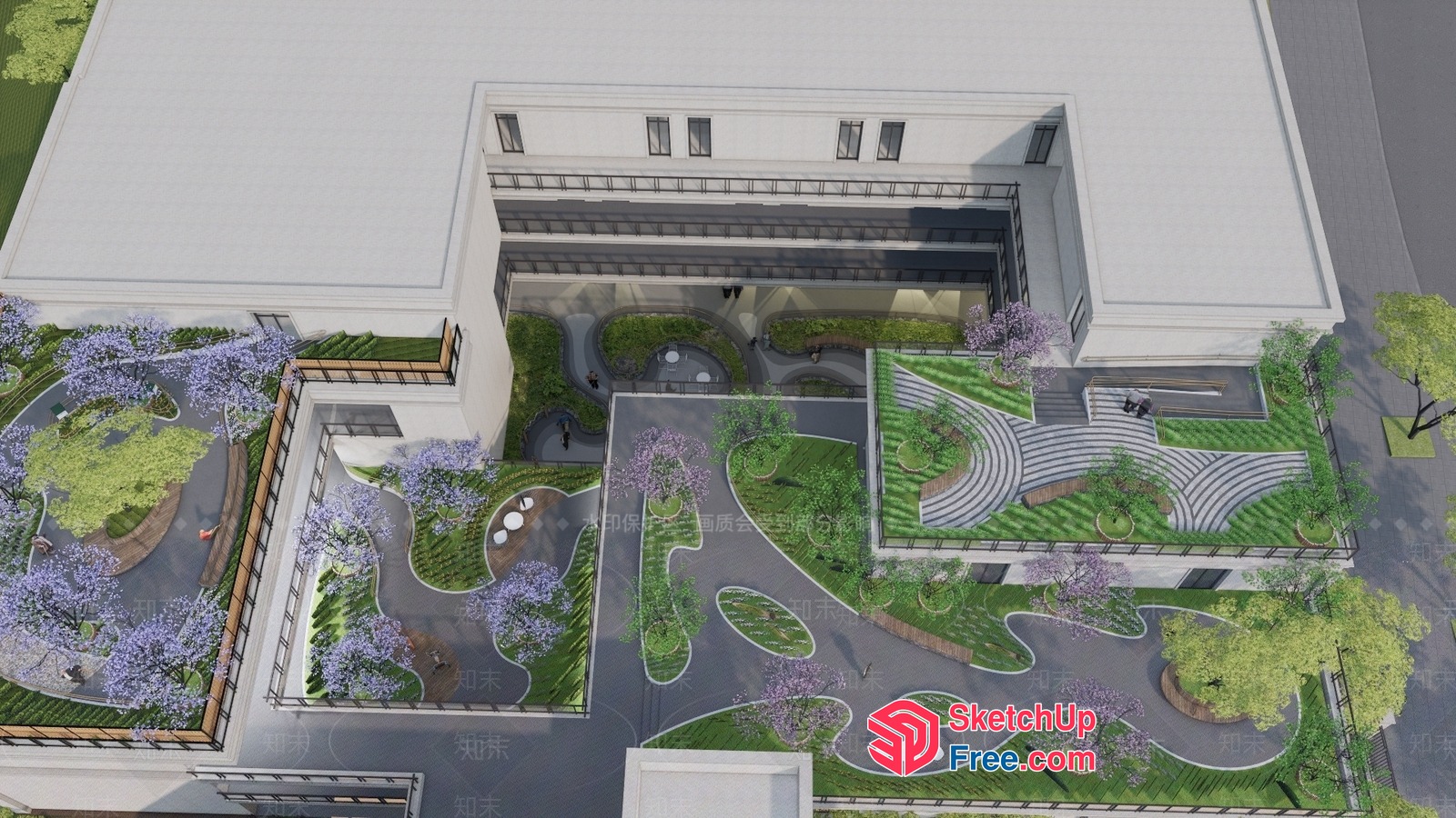 Modern Office Building With Elegant Courtyard 3D SketchUp File