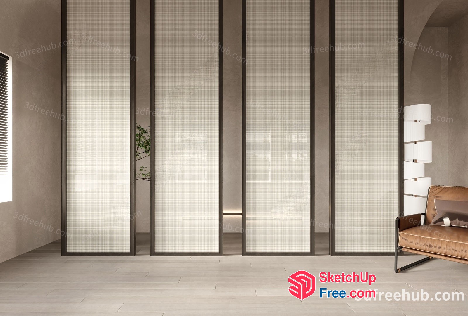 Elegant Glass Curtain Wall Interior 3D SketchUp File
