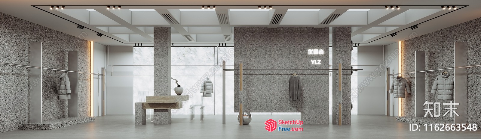 Modern Minimalist Commercial Interior Space 3D SketchUp File