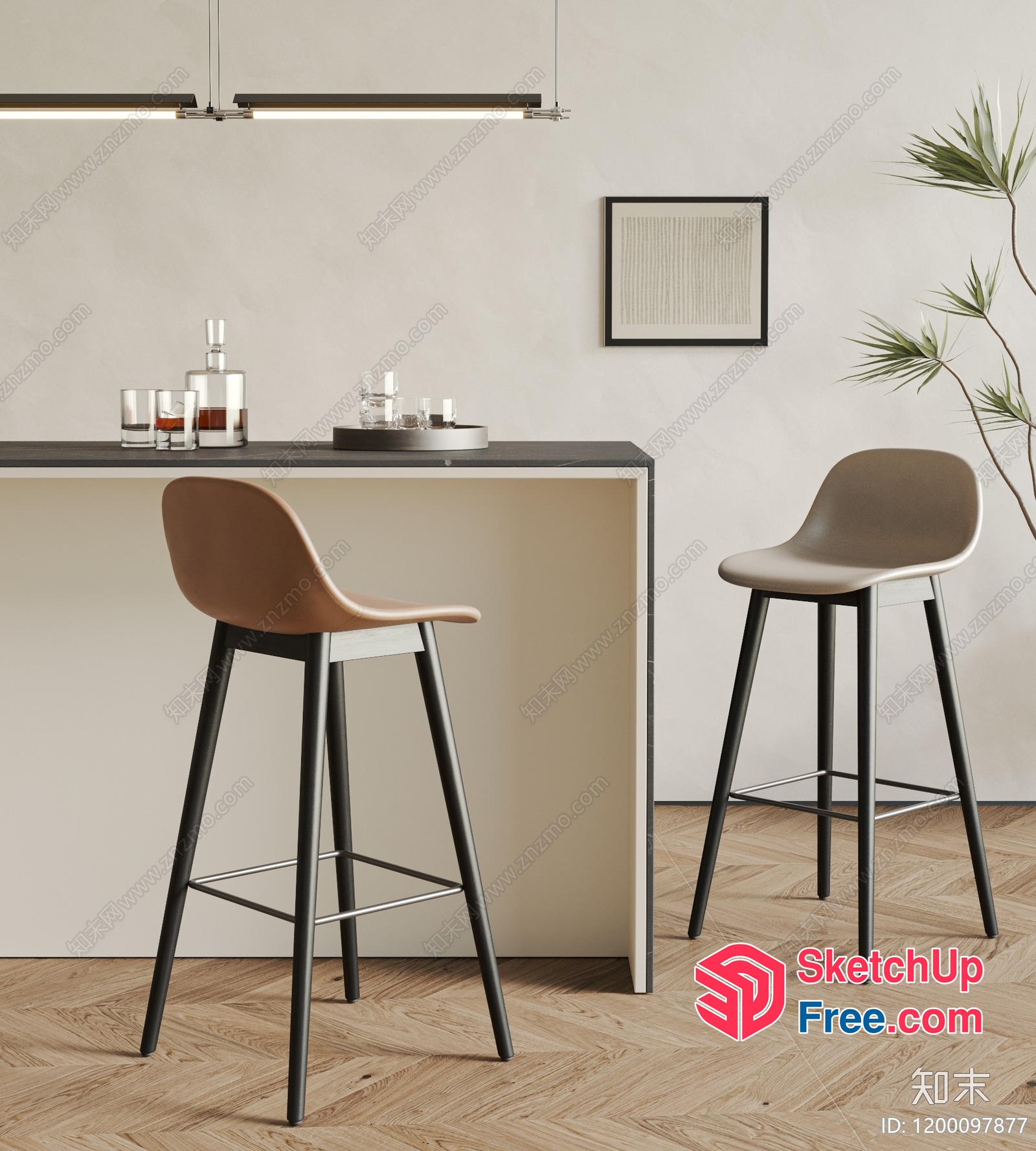 Modern Minimalist Bar And Stool Set 3D SketchUp File