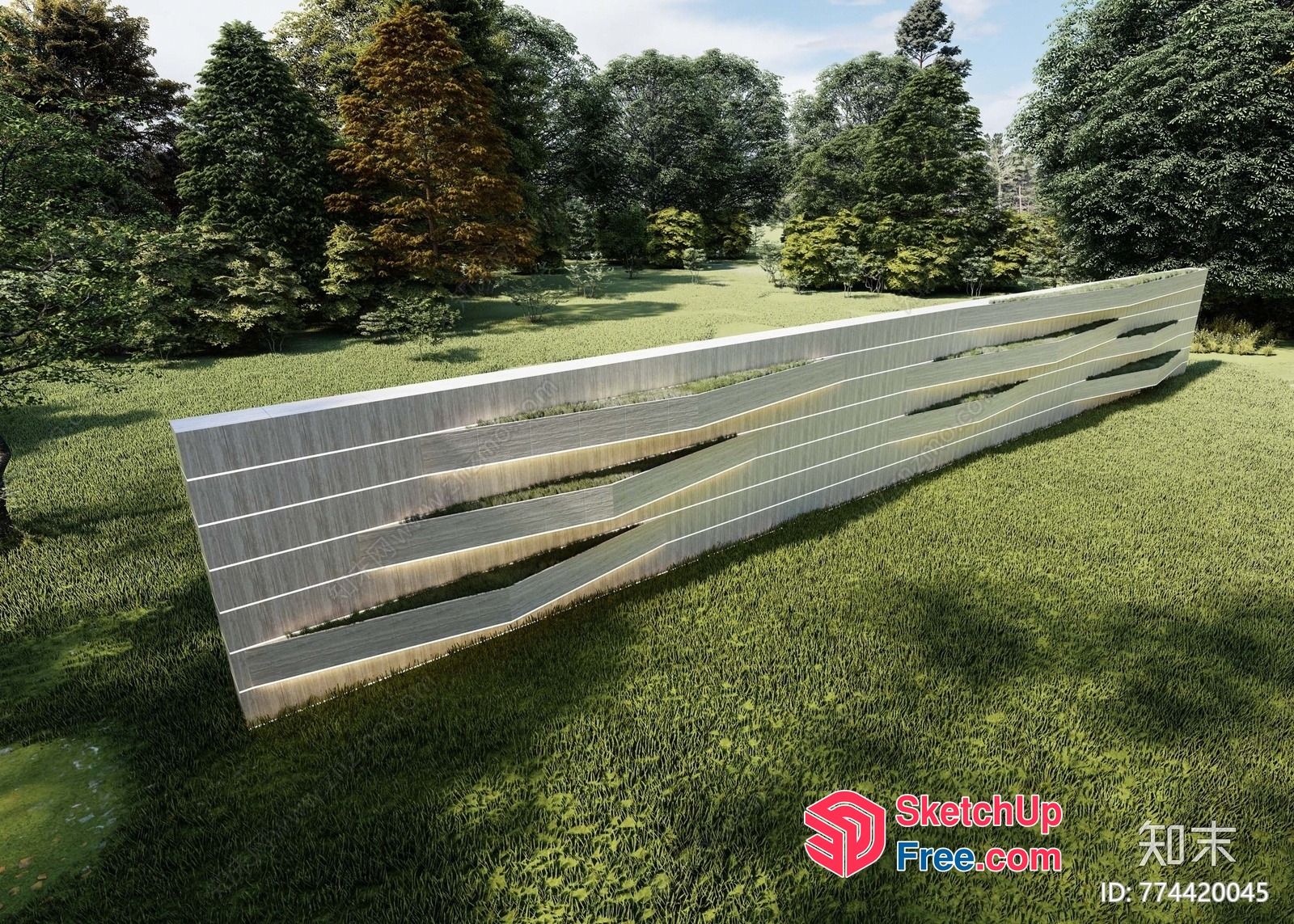 Exterior Wall Decor With Horizontal Wood Panels 3D SketchUp File