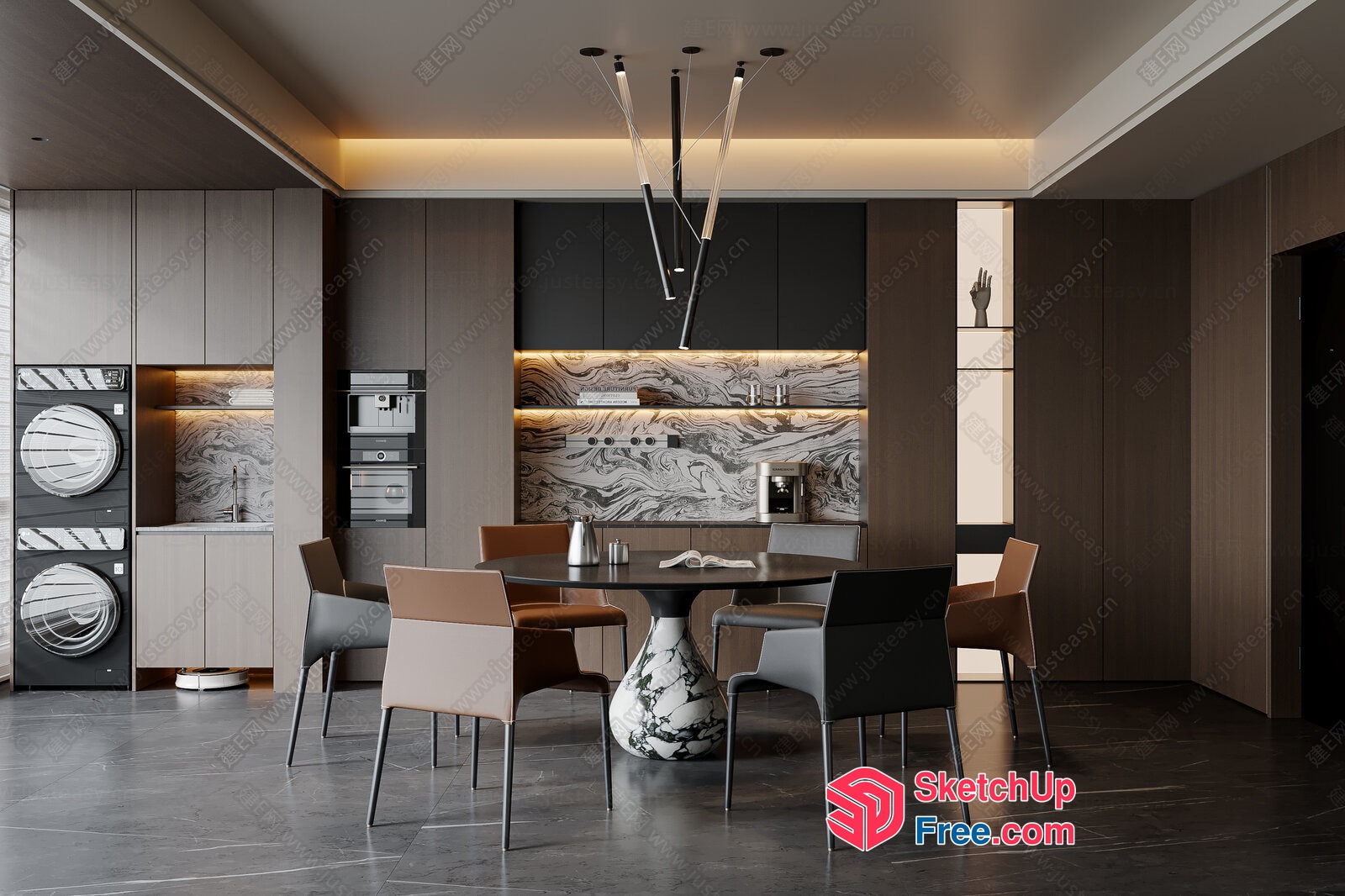 Modern Dining Room With Marble Table And Chairs 3D SketchUp File