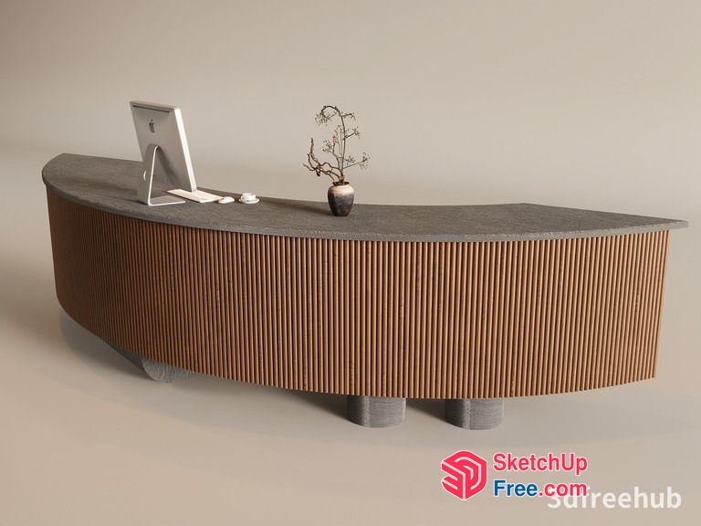 Modern Office Reception Desk With Wood Paneling 3D SketchUp File