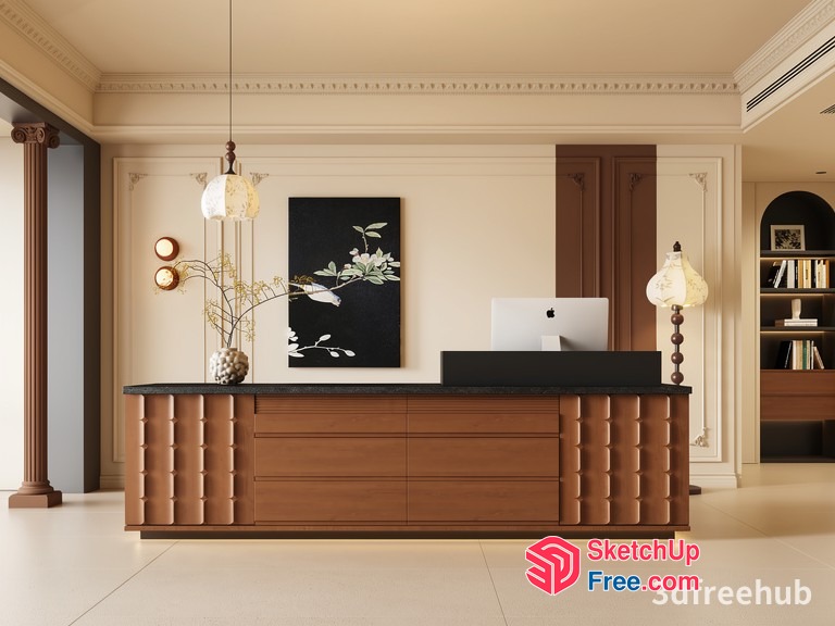 Modern Reception Desk With Elegant Light Fixtures 3D SketchUp File