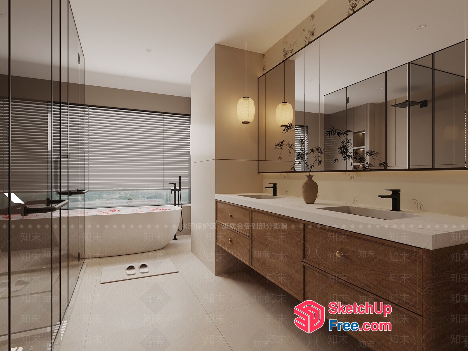 Modern Japanese-Style Bathroom With Natural Light And Wood Accents 3D SketchUp File