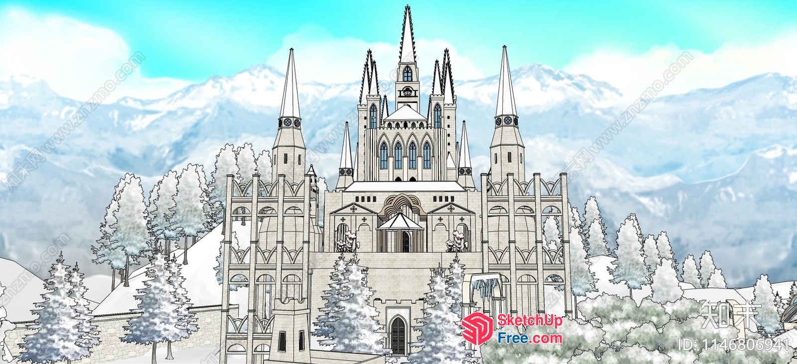 Snowy Mountain Castle 3D SketchUp File