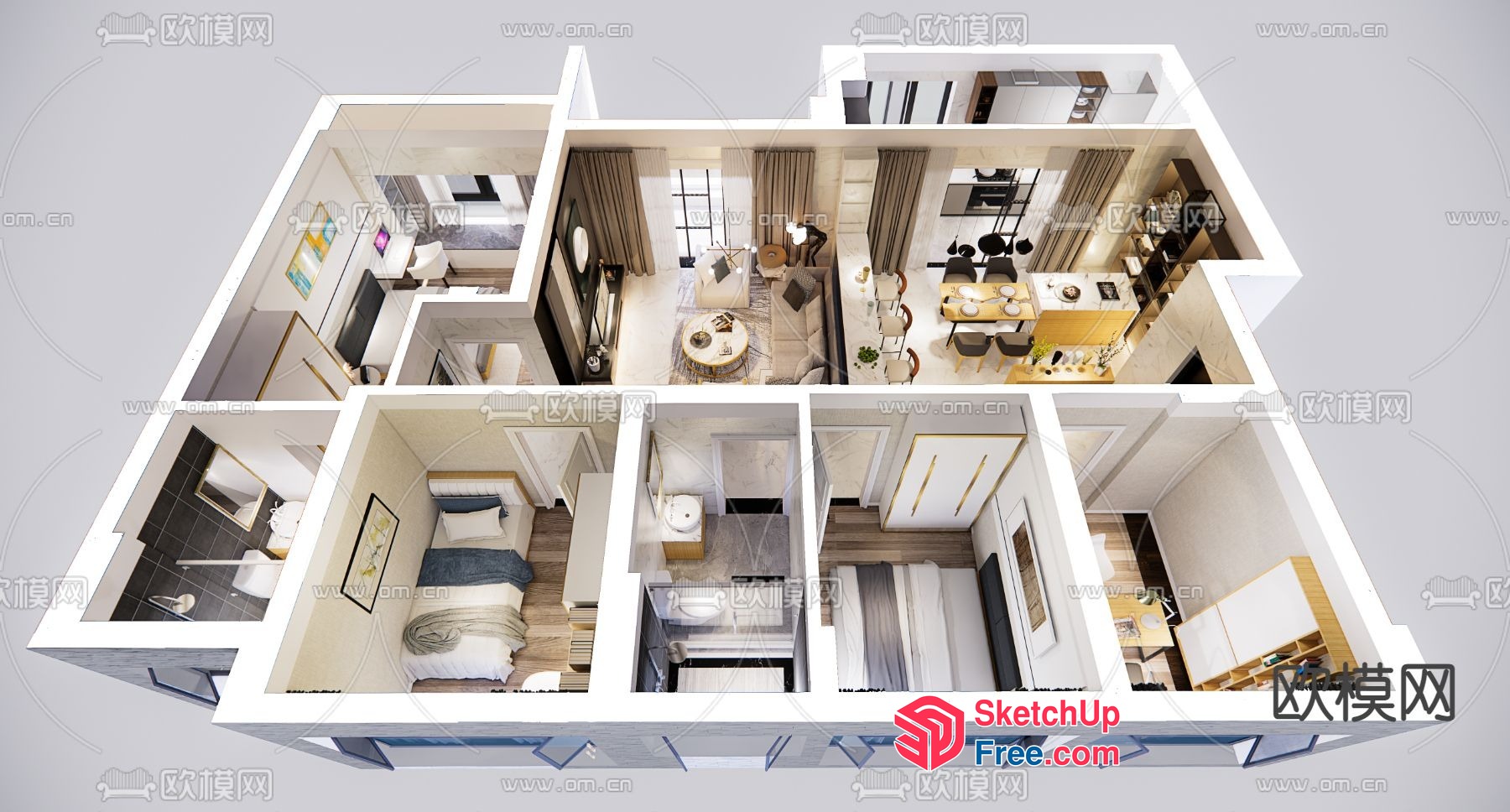 3D Interior Rendering Of A Modern Apartment 3D SketchUp File