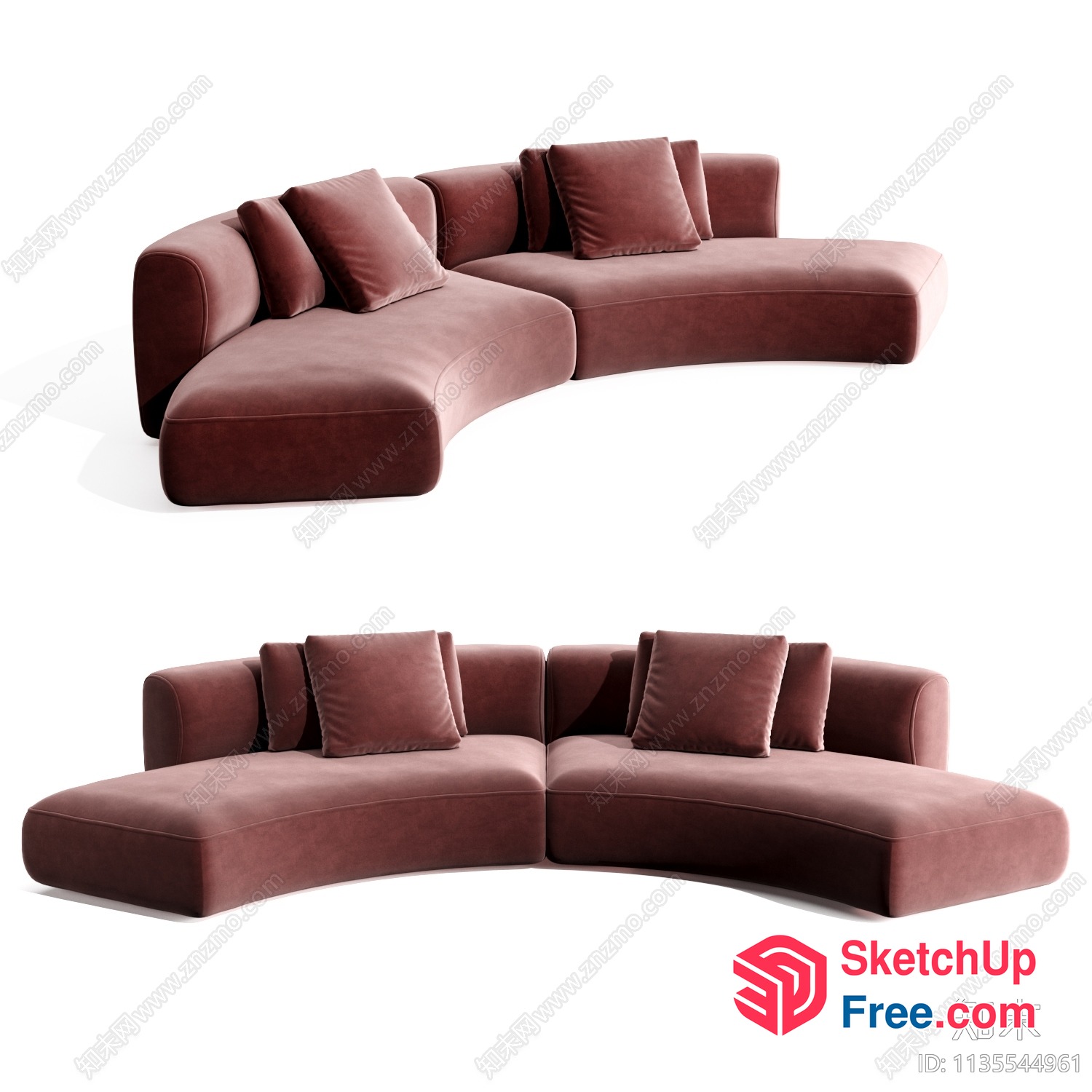 Stylish Pink Sofa Set With Pillows 3D SketchUp File