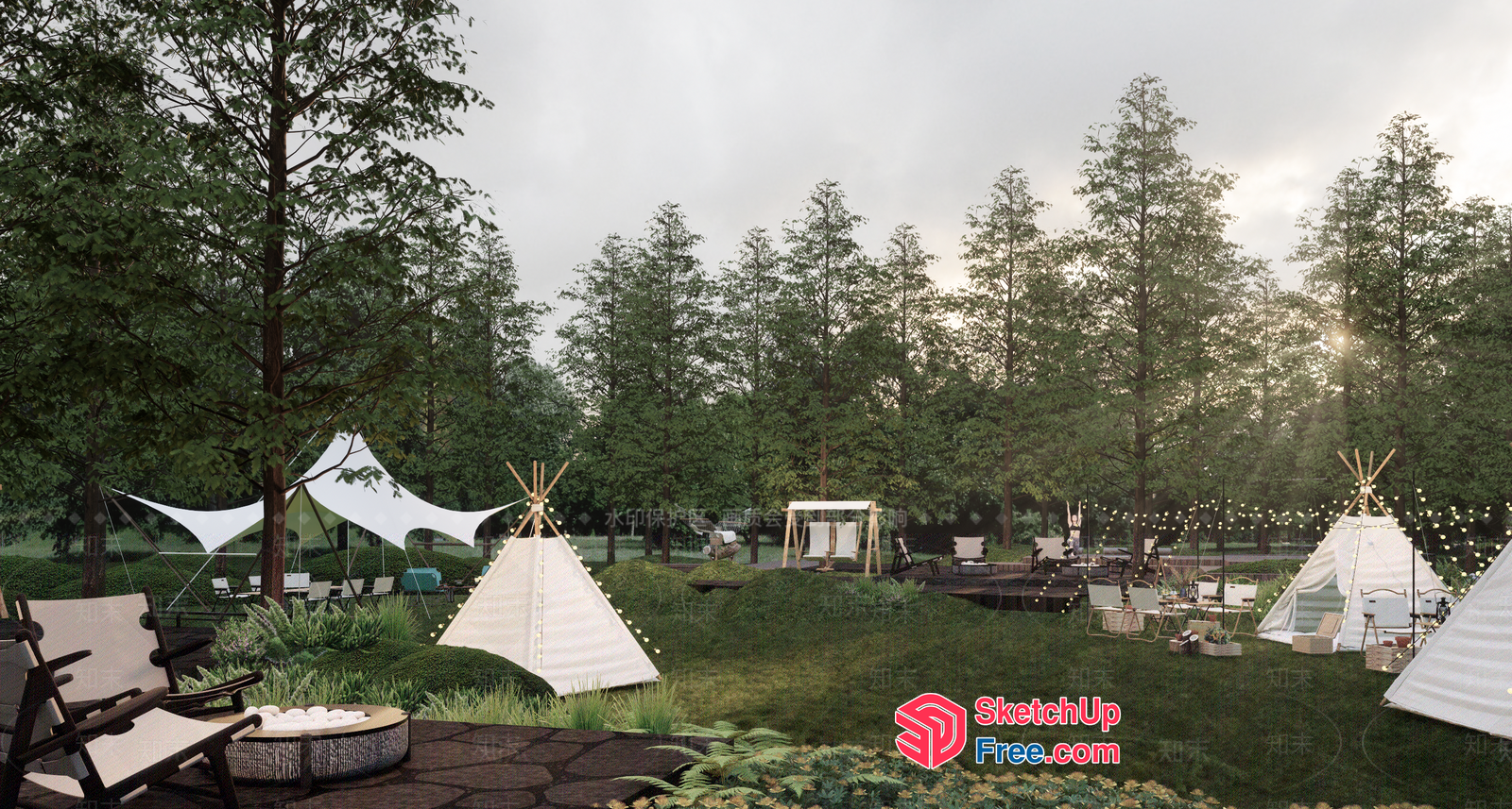Serene Outdoor Retreat With Teepees And Hammocks 3D SketchUp File