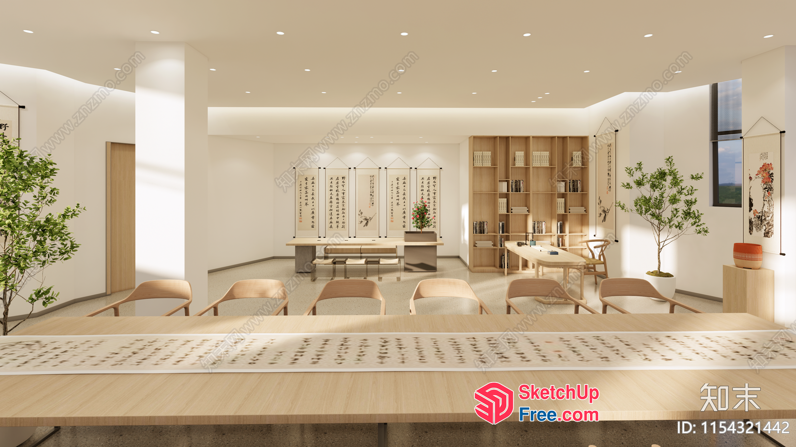 Minimalist Japanese Style Office Interior With Natural Wood Accents 3D SketchUp File