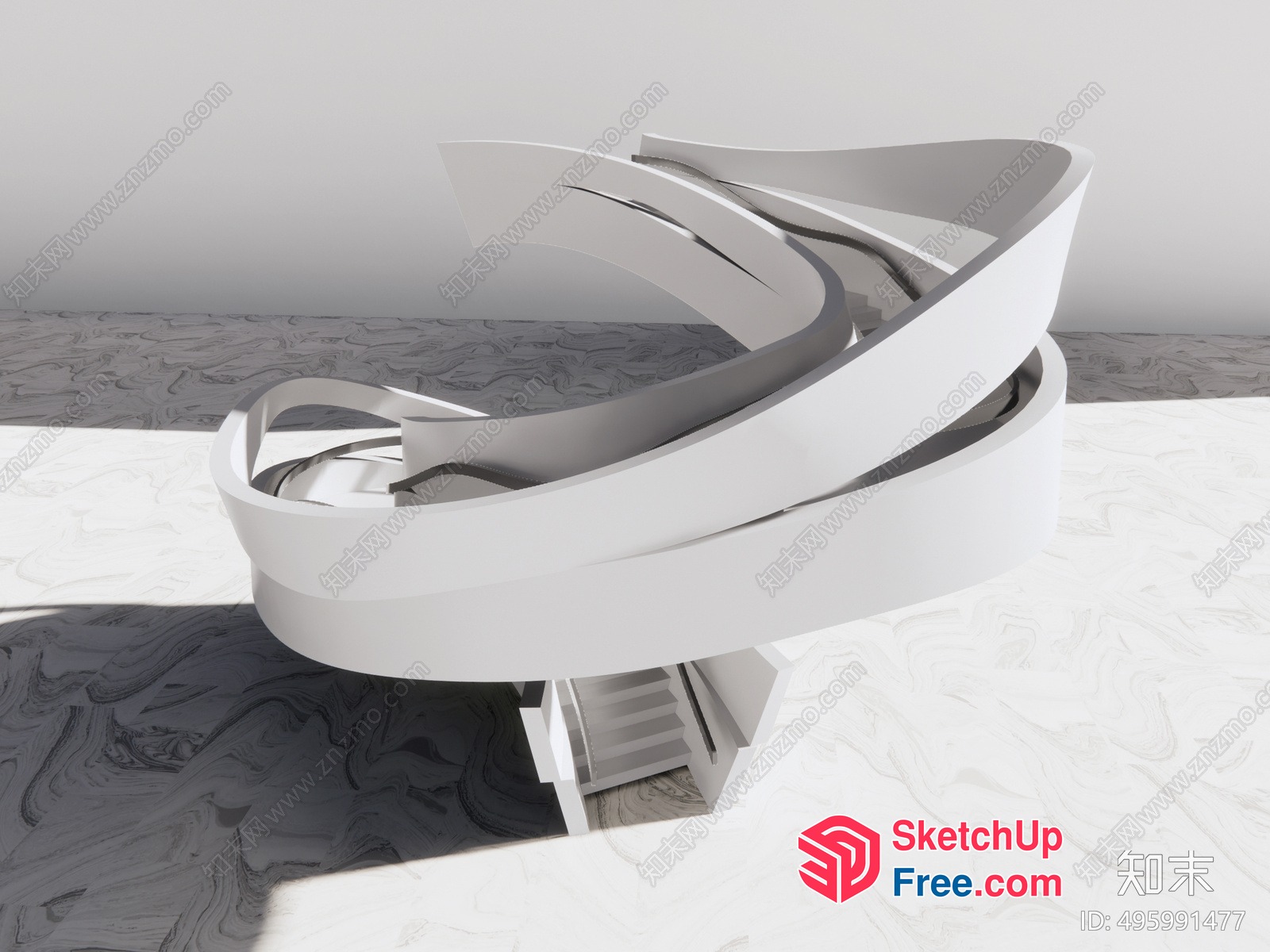 Elegant Curved Staircase Interior Design 3D SketchUp File