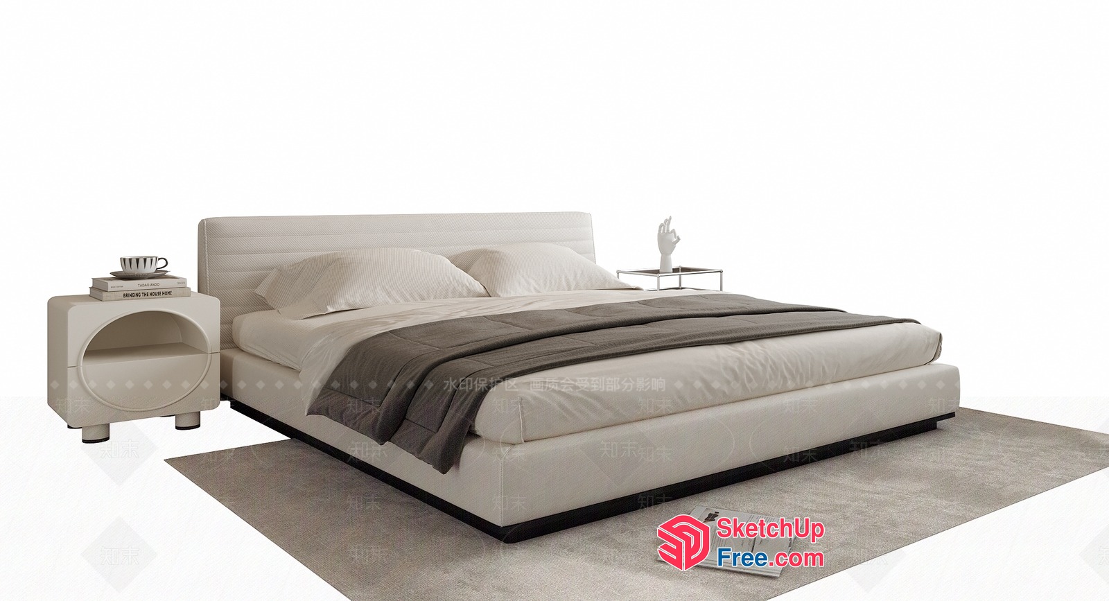 Minimalist Style Bedroom Furniture With Creamy And White Tones 3D SketchUp File